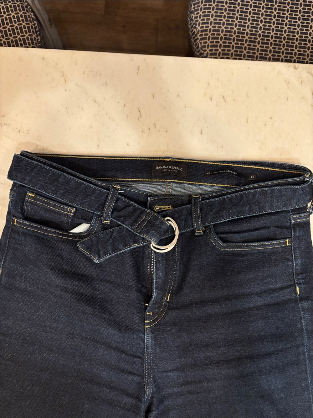 Banana Republic Women's Dark Indigo High-Rise Wide Leg Crop Jeans with Ring Belt
